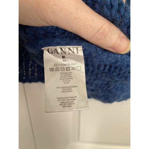 Ganni Mohair Blend Flare Sleeve Knit Sweater Classic Deep Blue Womens Medium - Picture 4 of 8